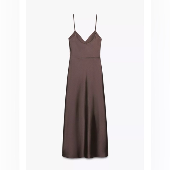 Zara GATHERED SATIN MIDI DRESS - Picture 4 of 5
